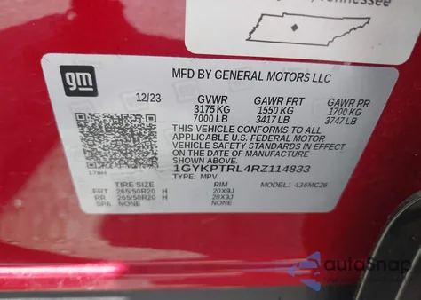 2024 Cadillac Lyriq Sport W/1Sf из США, поврежденный, VIN 1GYKPTRL4RZ114833